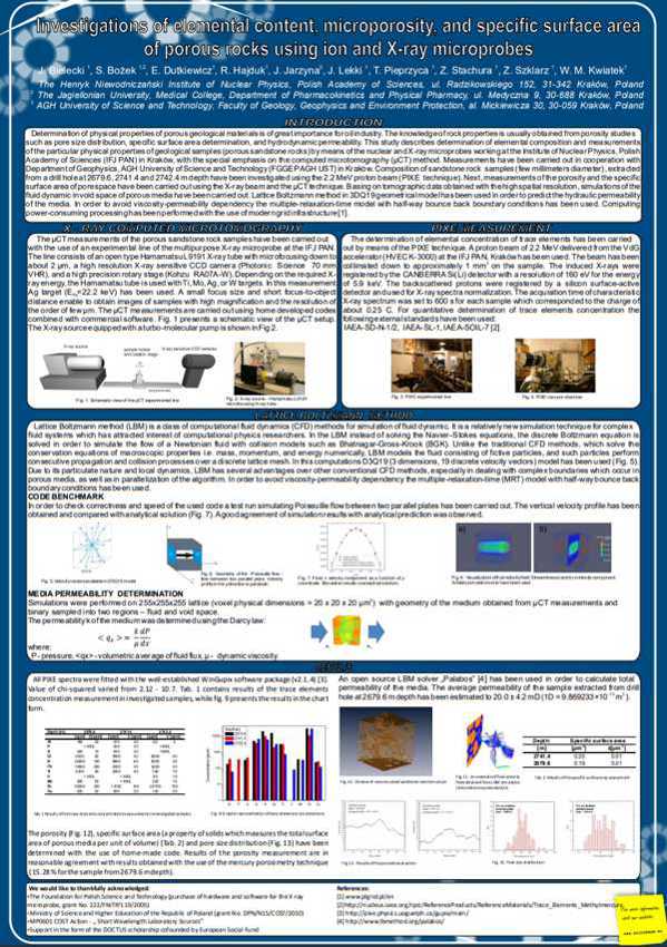 Investigations of elemental content, microporosity, and specific surface area 
of porous rocks using ion and X-ray microprobes